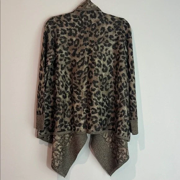 Old Money Timeless St. John Animal Print Sparkly Knit Cardigan - Picture 3 of 6